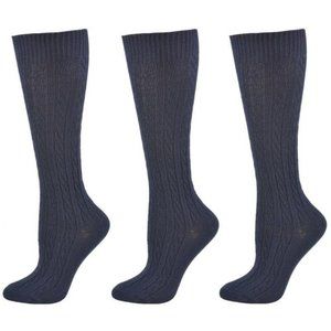 Classic Cable Knit Cotton Knee High 3 Pair Socks